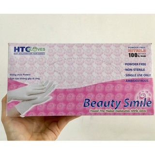 Găng tay y tế HTC Nitrile Smile không bột màu trắng 100 cái / hộp
