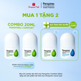 Combo 2 Lăn khử mùi Perspirex Comfort 20ml: Dành cho da nhạy cảm hoặc da thường ít đổ mồ hôi