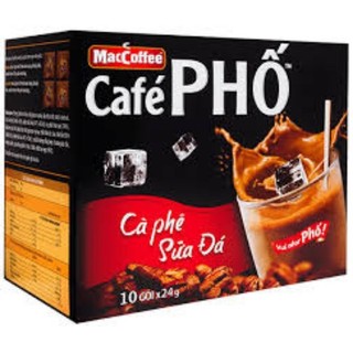 Cà phê phố maccoffee sữa đá/đen đá 10 gói x 24g