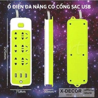 Ổ Cắm Điện Đa Năng 6 Lỗ 3 Cổng Sạc USB Tiện ích Có Công Tắc Tổng An Toàn,Ổ Điện Có Sạc USB Tiện Dụng