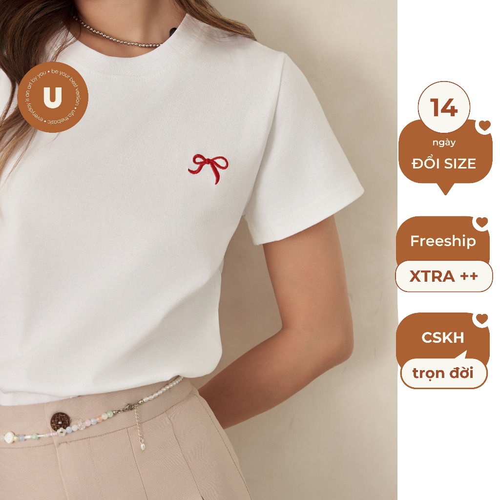Áo thun form regular fit thêu nơ nhỏ Rosy Tee - by ufo.thebasic