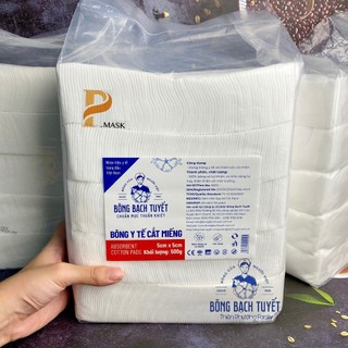 Bông cắt miếng sẵn Bạch Tuyết ( 5x5cm ) Gói 0.5kg – Bông dùng trong spa, phun xăm, vệ sinh cá nhân