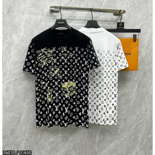 Áo phông nam nữ cổ tròn có hoạ tiết vân logo hai màu trắng đen cotton co dãn thời trang BTSHOP