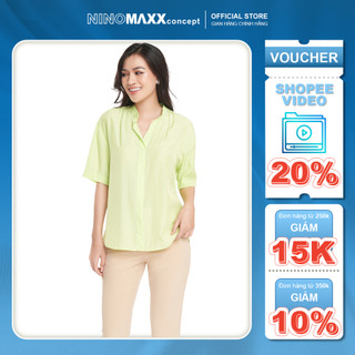 Áo sơ mi nữ cổ trụ xanh nhạt ninomaxx 1903075