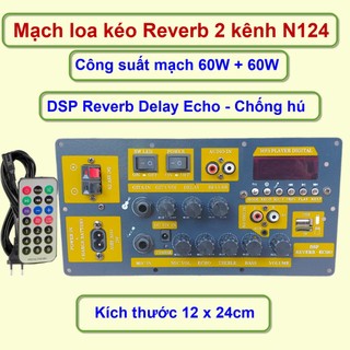 Mạch loa kéo n124 reverb 2 kênh riêng biệt 60w + 60w dsp lập trình chống hú có nguồn xung 220v