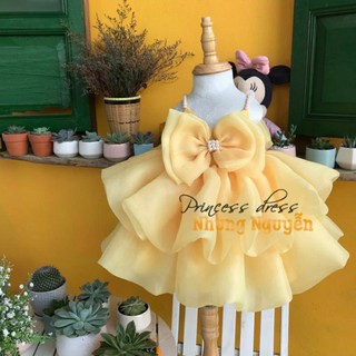 Váy Hai Dây Kết Cườm Hai Tầng Voan Phồng Nơ To Nhung Nguyễn Váy Đầm Công chúa Bé Gái Cao Cấp Tặng Kèm Cài