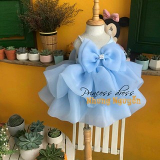 Váy Hai Dây Kết Cườm Hai Tầng Voan Phồng Nơ To Nhung Nguyễn Váy Đầm Công chúa Bé Gái Cao Cấp Tặng Kèm Cài