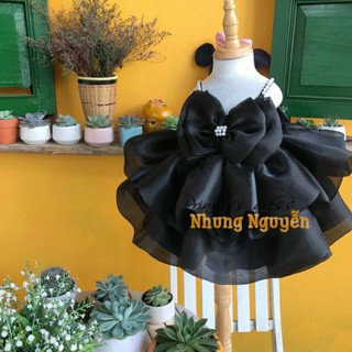 Váy Hai Dây Kết Cườm Hai Tầng Voan Phồng Nơ To Nhung Nguyễn Váy Đầm Công chúa Bé Gái Cao Cấp Tặng Kèm Cài