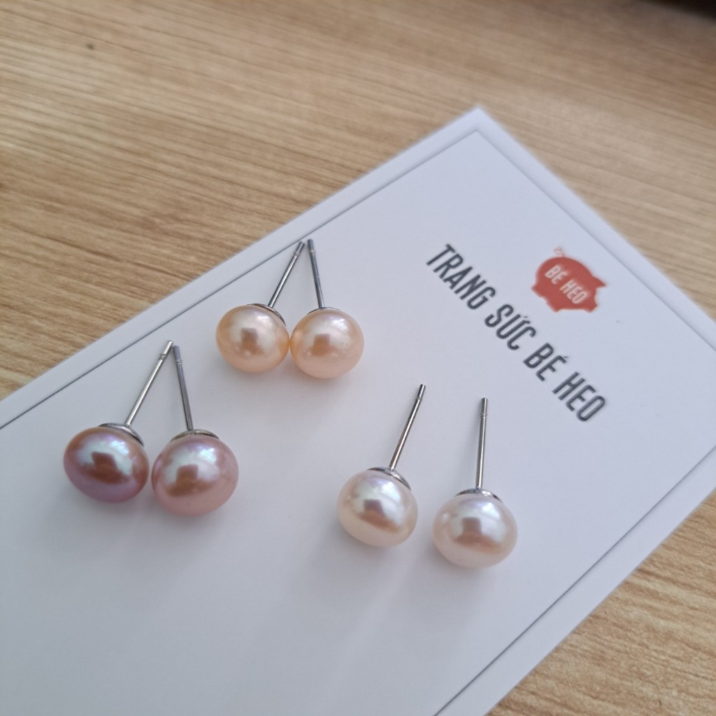 Bông tai ngọc nuôi inox không gỉ nụ đẹp 8ly