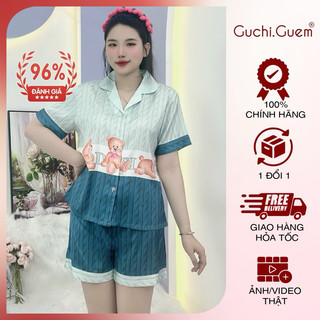 Bộ Ngủ Pizama Lụa Cộc Đùi Thiết Kế GUCHIGUEM Bộ Mặc Nhà Quần Ngắn Tay Ngắn Mềm Mịn Thoáng Mát PJM002