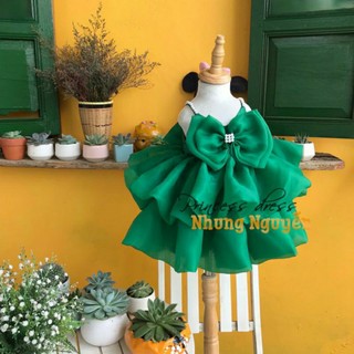 Váy Hai Dây Kết Cườm Hai Tầng Voan Phồng Nơ To Nhung Nguyễn Váy Đầm Công chúa Bé Gái Cao Cấp Tặng Kèm Cài