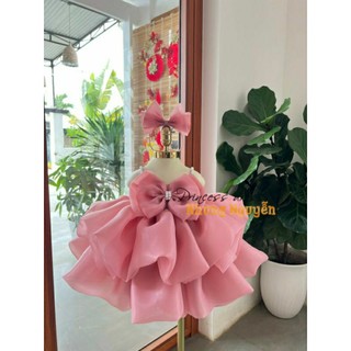 Váy Hai Dây Kết Cườm Hai Tầng Voan Phồng Nơ To Nhung Nguyễn Váy Đầm Công chúa Bé Gái Cao Cấp Tặng Kèm Cài