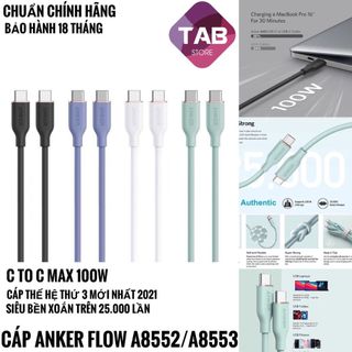 Cáp anker powerline 3 flow c to c 100w a8552 a8553 - bảo hành 18t