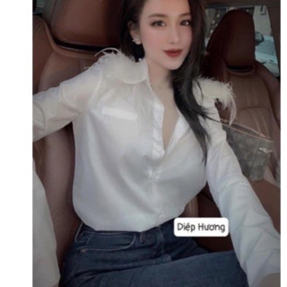 Áo sơmi lông vũ dài tay , Áo sơ mi satin tay dài dáng rộng thời trang hàn quốc L99