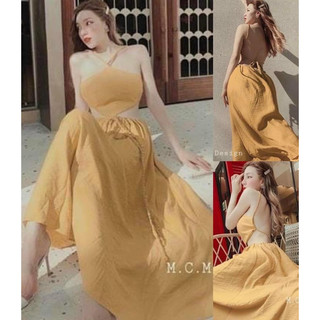 Set maxi đi biển cổ yếm hở lưng thắt rít 3 màu
