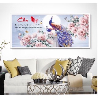 Tranh đính đá Cha Mẹ - kích thước: 100x55cm (Tranh chưa đính đá)