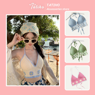 Áo Bra Len Móc, Áo 2 Dây Đi Bơi Nữ Họa Tiết Hoa Xinh Xắn Dáng Croptop Phối Hoa Thời Trang Đi Biển Mùa Hè - Mã AH021