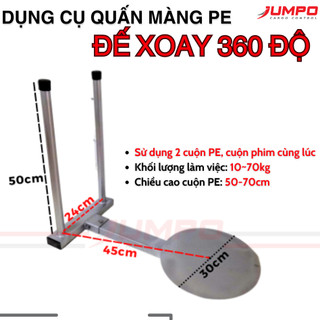 Đế xoay quấn màng PE sử dụng được cùng lúc 2 cuộn PE, đóng được thùng 80cm, tải 70kg. Đóng hàng hóa nhanh cho các shop