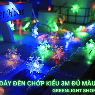 Đèn LED Chớp kiểu hình sao, bông tuyết, trái tim dài 3m mẫu mới 2024, dây đèn nháy trang trí noel giáng sinh lễ Tết