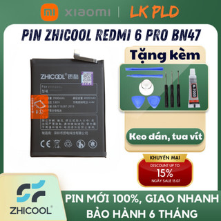 Pin Redmi 6 Pro hãng Zhicool, Mã pin BN47, Dung lượng 4000mAh, Tặng kèm bộ mở máy và keo dán