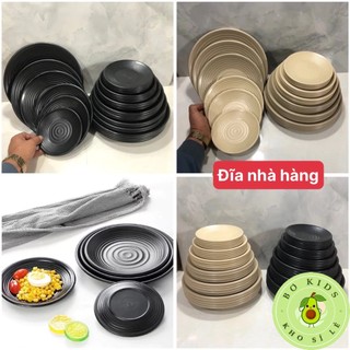 Đĩa tròn gân nhám đen, nâu nhiều size 15,18,20,23,25,28,30cm nhựa việt nhật nhựa phíp melamine