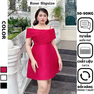 Rose bigsize - Đầm Dự Tiệc Nữ Bigsize 2 Dây Bẹt Vai Tôn Dáng Với Chất Tafta Cao Cấp Phù Hợp Cho Người Mập 50-90kg