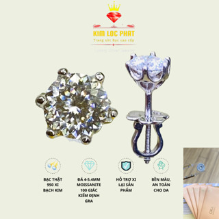 Khuyên tai bạc xi bạch kim moissanite 100 giác màu trắng từ 4mm-5.4mm, Bông tai bạc kim cương nhân tạo, có kiểm định GRA