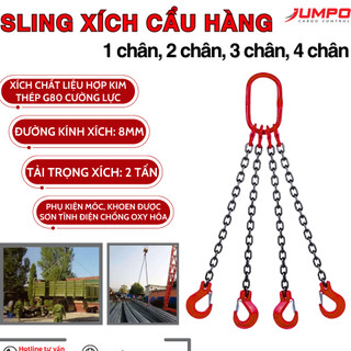Sling xích cẩu hàng 1 chân, 2 chân, 3 chân, 4 chân - Sling xích 8mm tải 2 tấn cẩu hàng to, nặng cho container, tàu biển