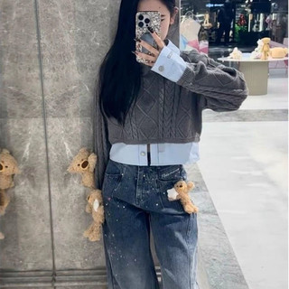 Áo croptop phối sơmi len 13demarzo