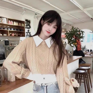 Áo croptop phối sơmi len 13demarzo