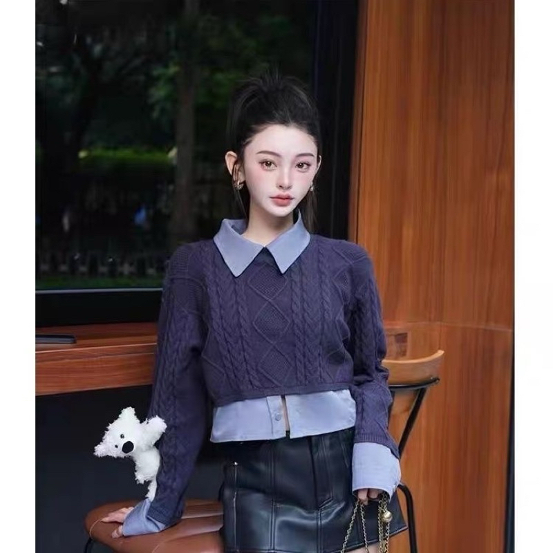 Áo croptop phối sơmi len 13demarzo