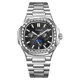 Đồng Hồ Nam Chính Hãng Dulunwe (D.6043C Mặt Tàu Ngầm Máy Cơ Nautilus Đính Đá, Bản nâng cấp full Kim có Lịch)