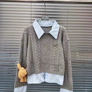 Áo croptop phối sơmi len 13demarzo
