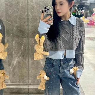 Áo croptop phối sơmi len 13demarzo