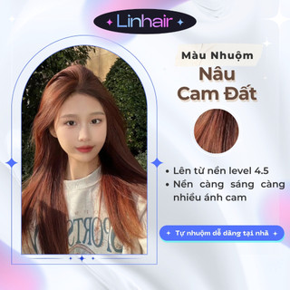 Màu nhuộm tóc NÂU CAM ĐẤT tặng kèm oxy, dụng cụ nhuộm tóc và hấp collagen phục hồi Linhair