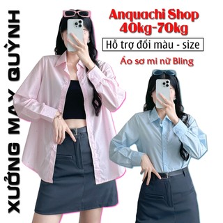 Áo Sơ Mi Nữ Tay Dài Công Sở Đính Đá Bling Sang Trọng Trắng Hồng Xanh Đen Anquachi S198