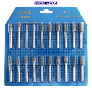 Bộ 20 mũi khắc mài hợp kim trục 6mm cao cấp