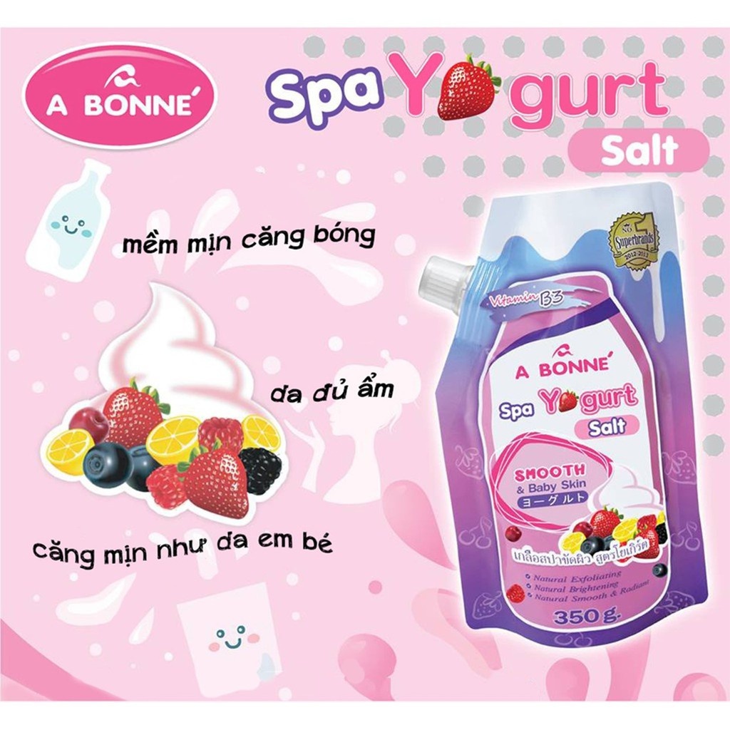 Muối Tắm A Bonne' Spa Yogurt Salt Sữa Chua Trái Cây Tẩy Tế Bào Da Chết Body Cơ Thể Trắng Sáng Mềm Da Dưỡng Ẩm Abonne