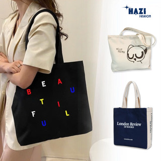 Túi tote vải canvas nữ đi học phong cách Hàn quốc, túi vải đeo vai có khóa miệng ngăn phụ bên trong đi làm đi chơi