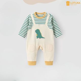 Bộ yếm kẻ áo liền quần hình gấu, body dài tay cho Bé Trai Bé Gái dễ thương chất Cotton mịn đẹp, quần áo trẻ em sơ sinh