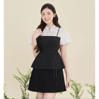 Áo thiết kế yếm phối tay kẻ
