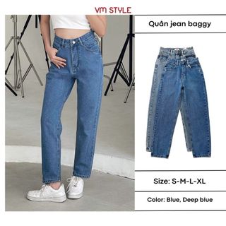 Quần jean baggy nữ VMSTYLE kiểu trơn basic cạp cao chuẩn form mặc đi học - N136 Đ146 QJB00005
