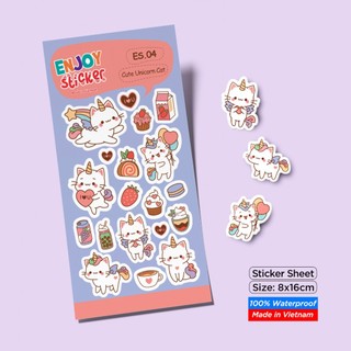 ES04 Cute Unicorn Cat Enjoy sticker sheet hình dán chống thấm nước Made in Vietnam Sticker Factory