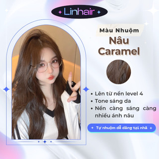 Màu nhuộm tóc NÂU CARAMEL tặng kèm oxy, dụng cụ nhuộm tóc và hấp collagen phục hồi Linhair