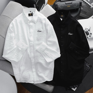 Áo sơ mi nam tay dài Bigsize vải đũi thêu chữ Origin < 120kg