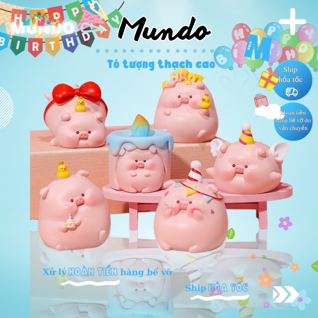[MUNDO] Tượng Thạch Cao Tô Màu Heo Happy Birthday Size M – Đồ Chơi DIY Sáng Tạo Cho Bé