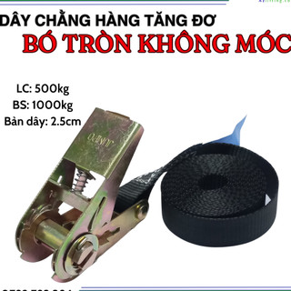 (Giá Xưởng Siêu Tốt) Dây cảo chằng hàng tăng đơ 25mm 1 tấn, 1-10 mét (bó tròn không móc), dây chằng xe máy, xe bán tải