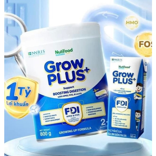 Grow Plus Nutifood xanh nhạt hỗ trợ tiêu hóa lon 800g