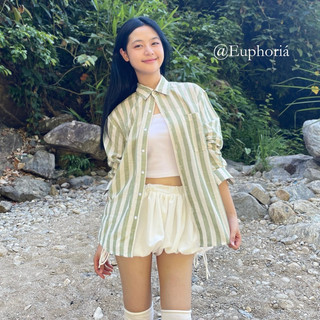 Sơ mi linen kẻ sọc nam nữ form rộng - Stripy Linen Shirt - Euphoriá