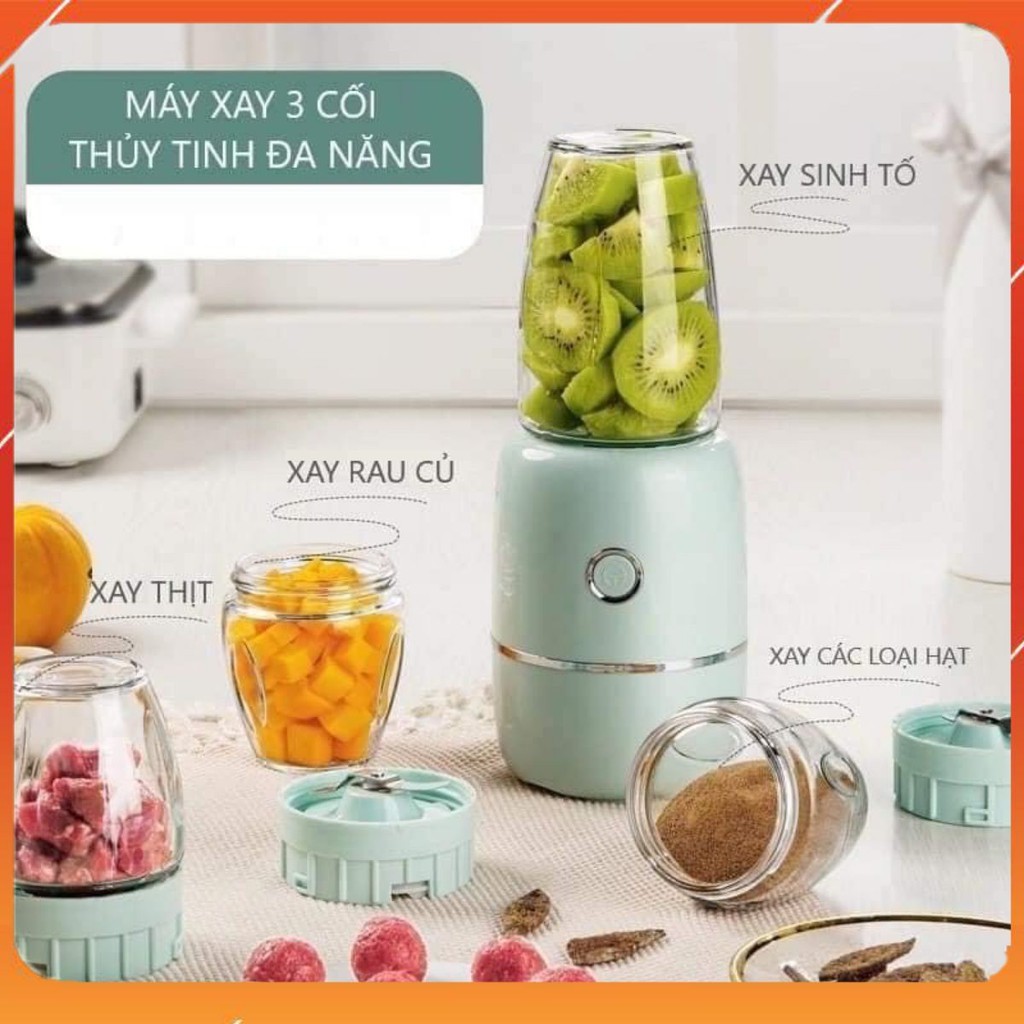 Máy xay đa năng 3 cối thủy tinh cao cấp cho bé ăn dặm